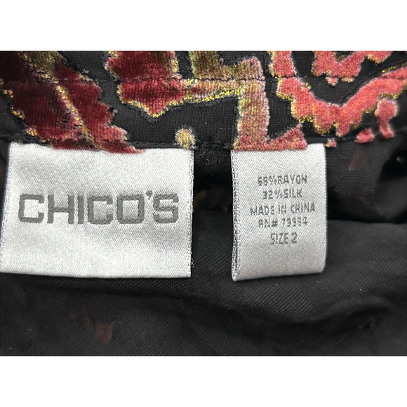Chicos Sz 2 Lg Black Multicolored Open Velvet Burnout Relaxed Cardigan Blouse - Picture 7 of 11